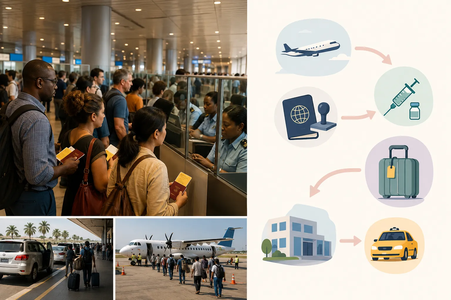 Travellers queueing at Angolan immigration desks in the arrivals hall
