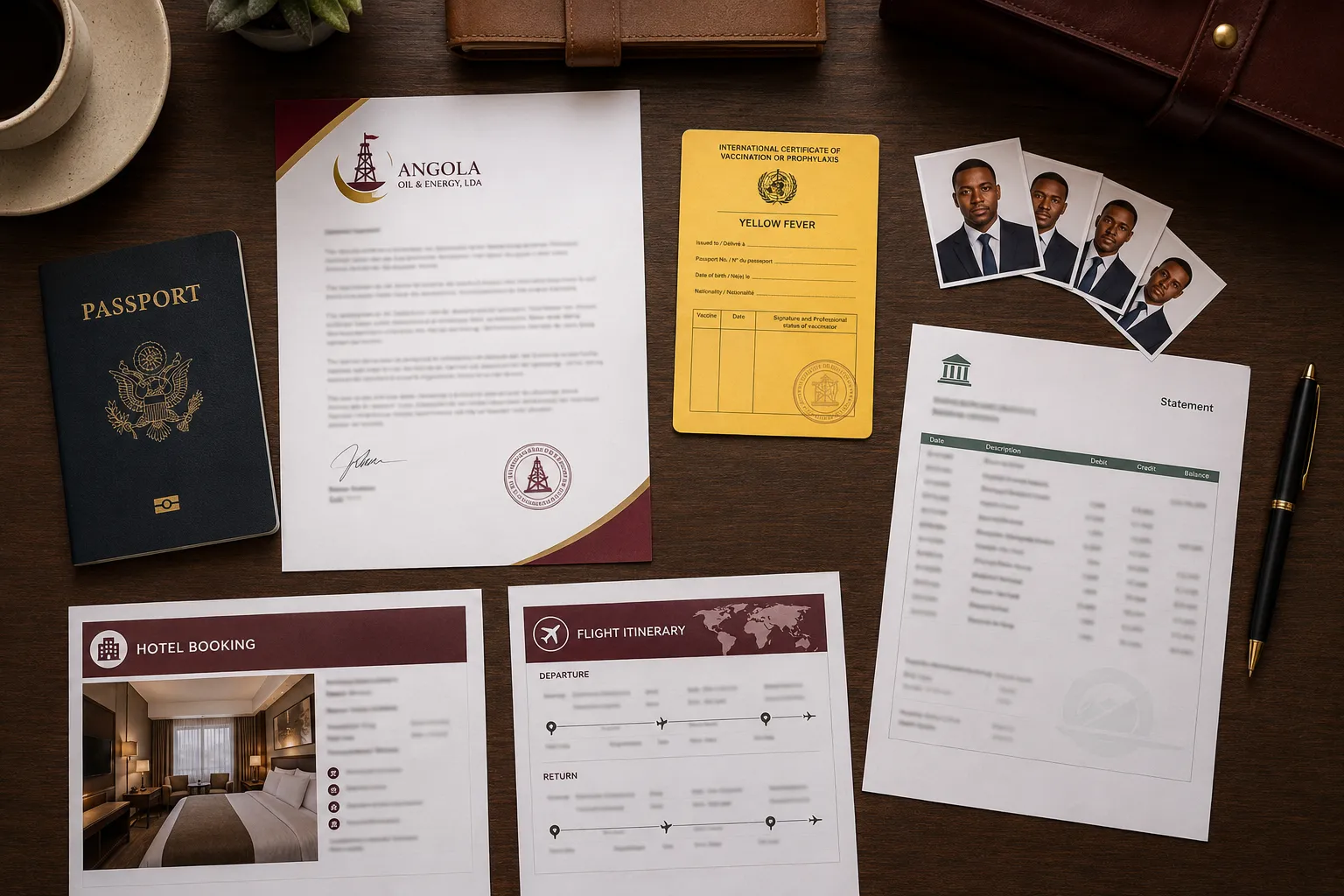 A business invitation letter and passport on a desk