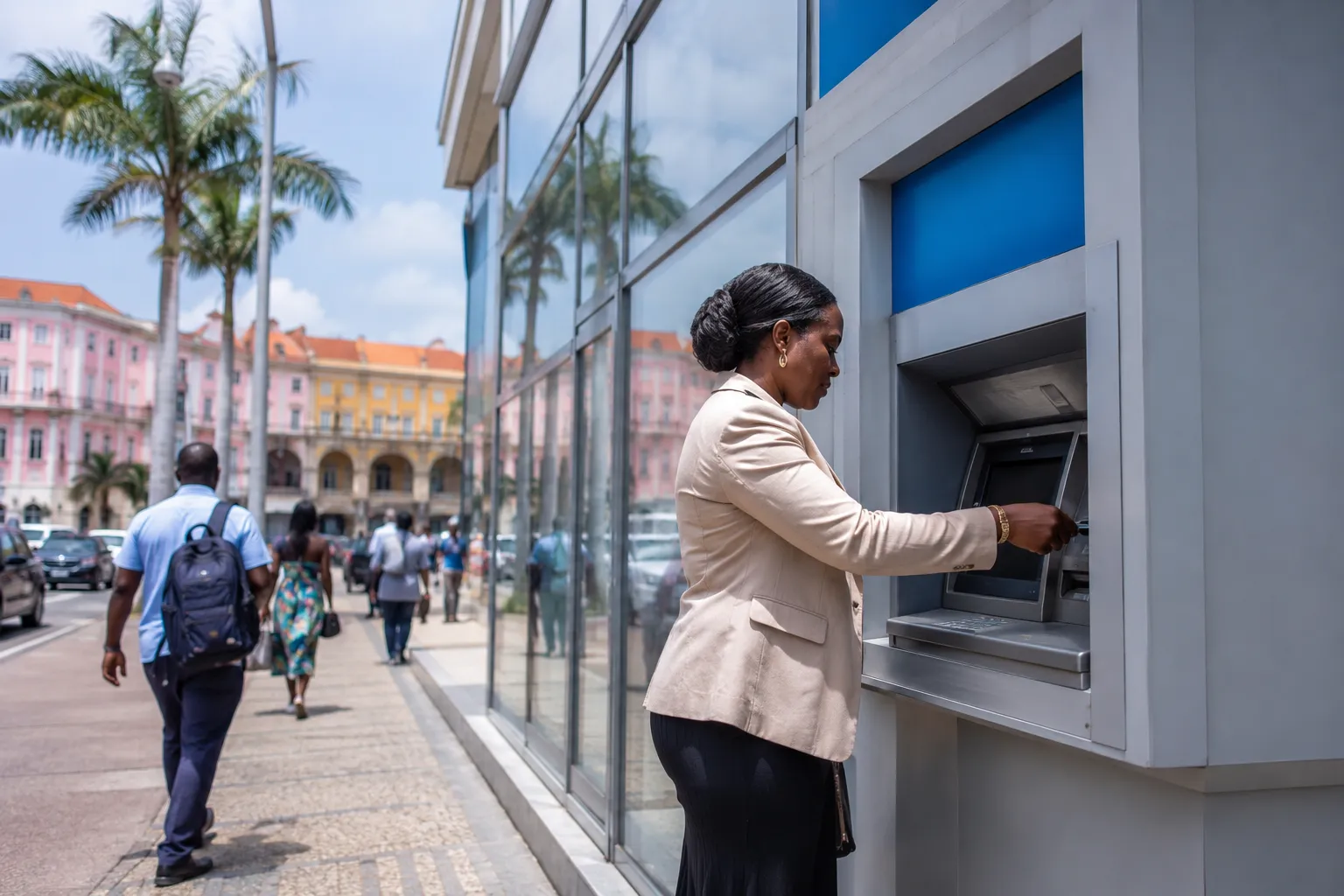 A Multicaixa ATM outside a bank branch in Luanda