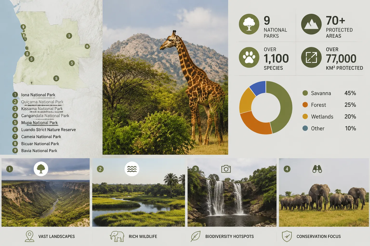 An infographic introducing Angola’s national parks