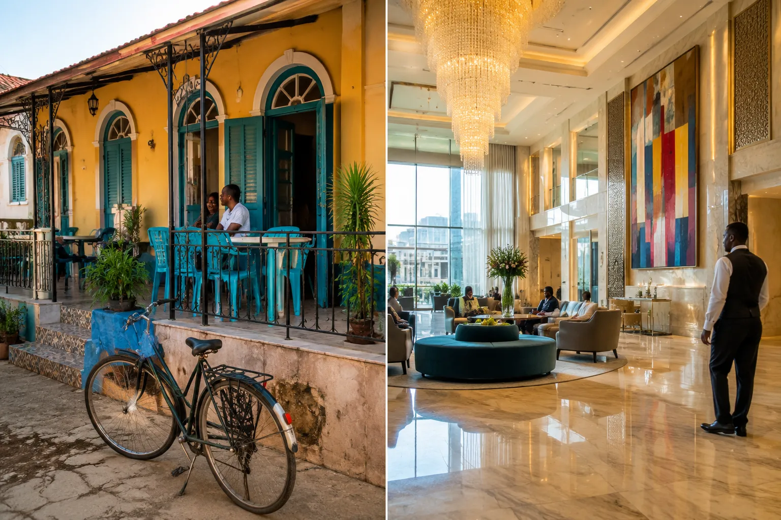 Budget versus luxury accommodation in Angola