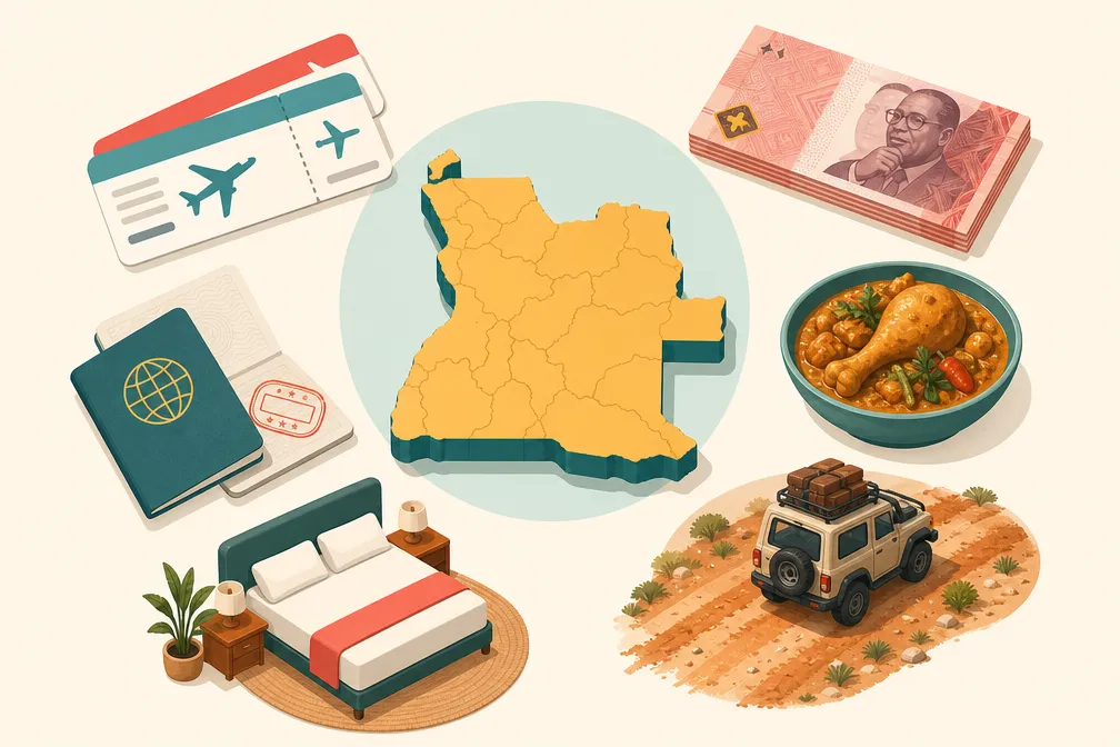 An illustration of Angola travel budget elements