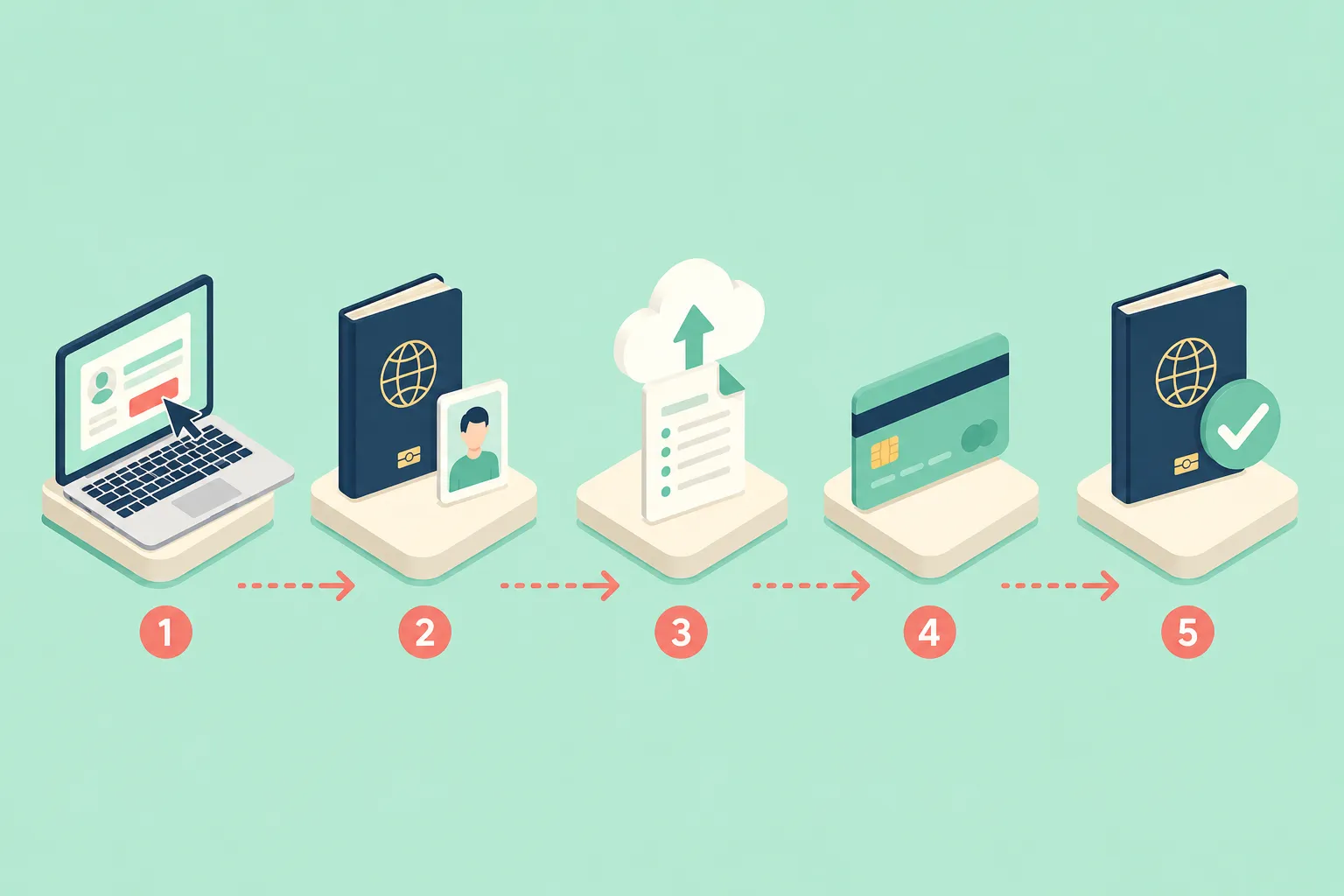 An infographic showing the five steps of the Angola e-visa application