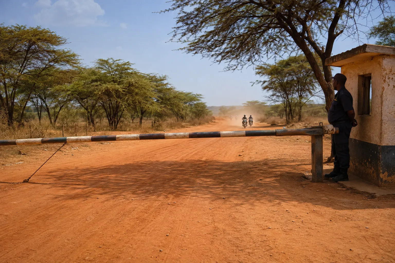 A police checkpoint on a rural road in Angola