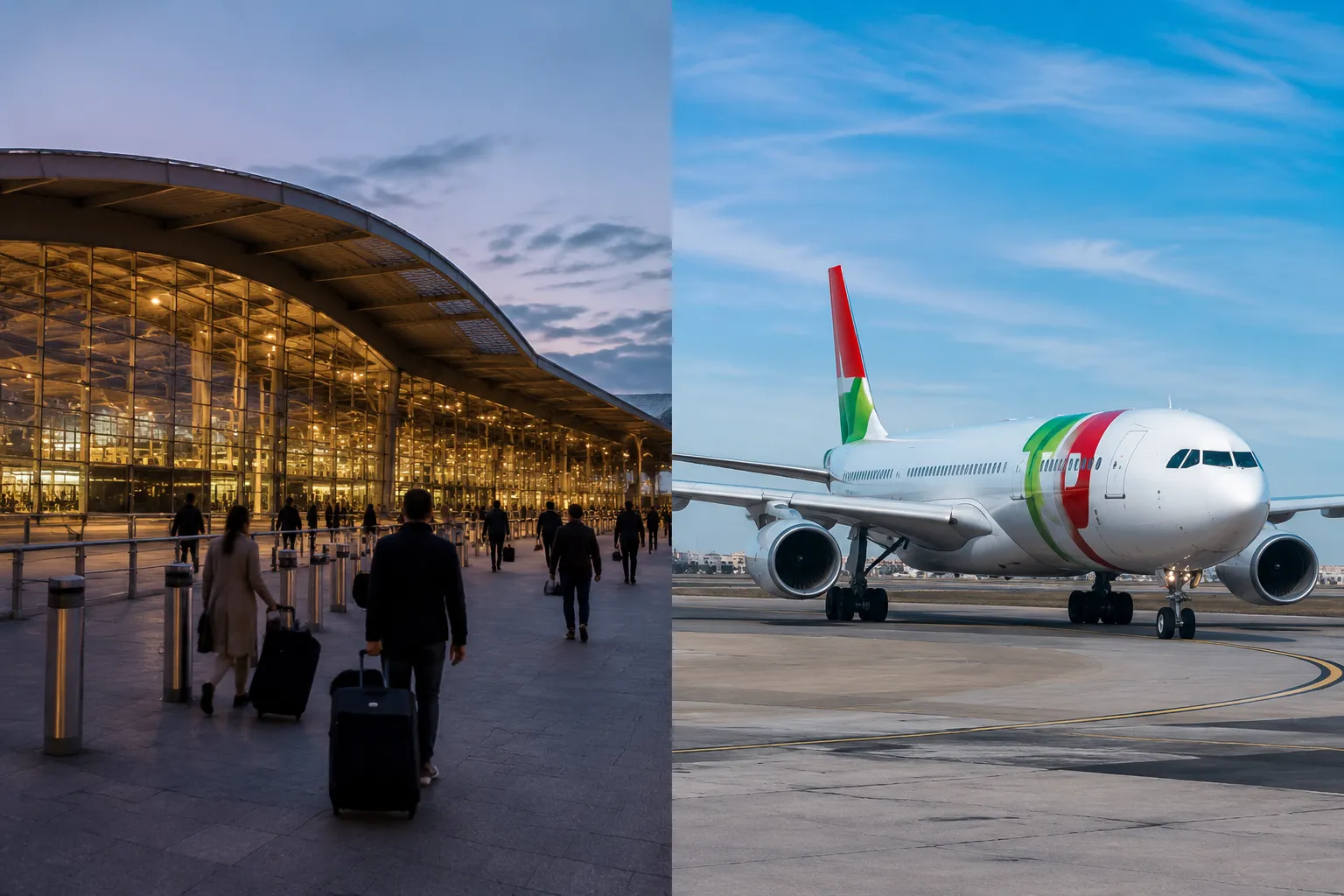 Travellers at a London airport departures area