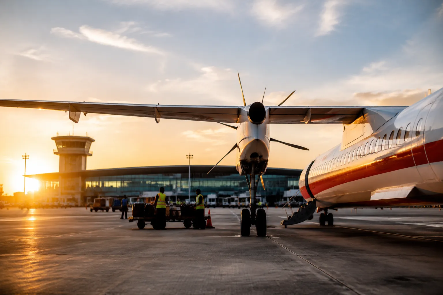 A TAAG Angola Airlines turboprop on the tarmac at Antonio Agostinho Neto airport