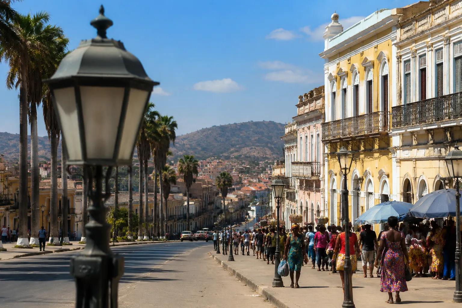 A colonial-era boulevard in downtown Huambo