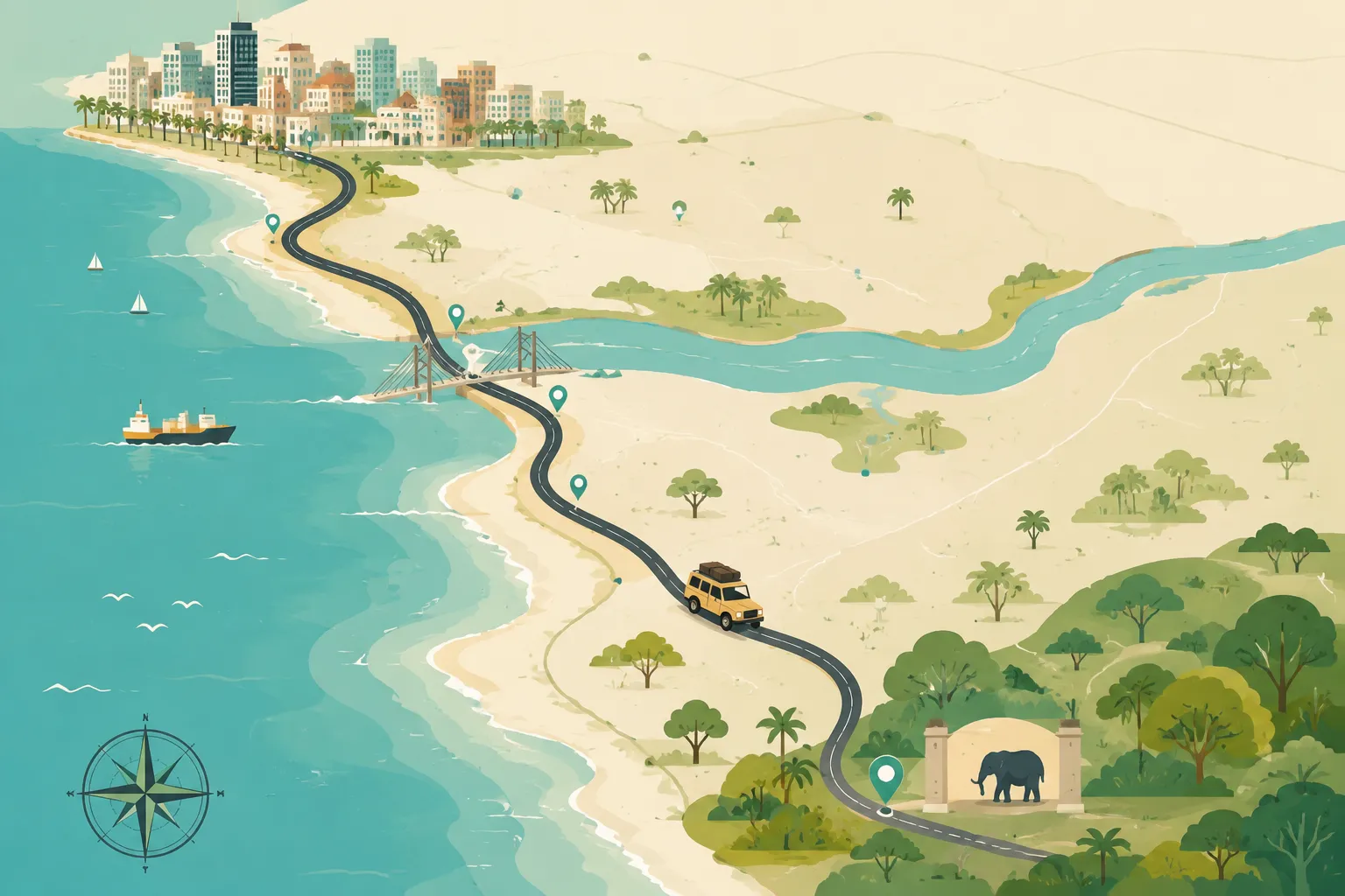A map of the route from Luanda south to Kissama National Park