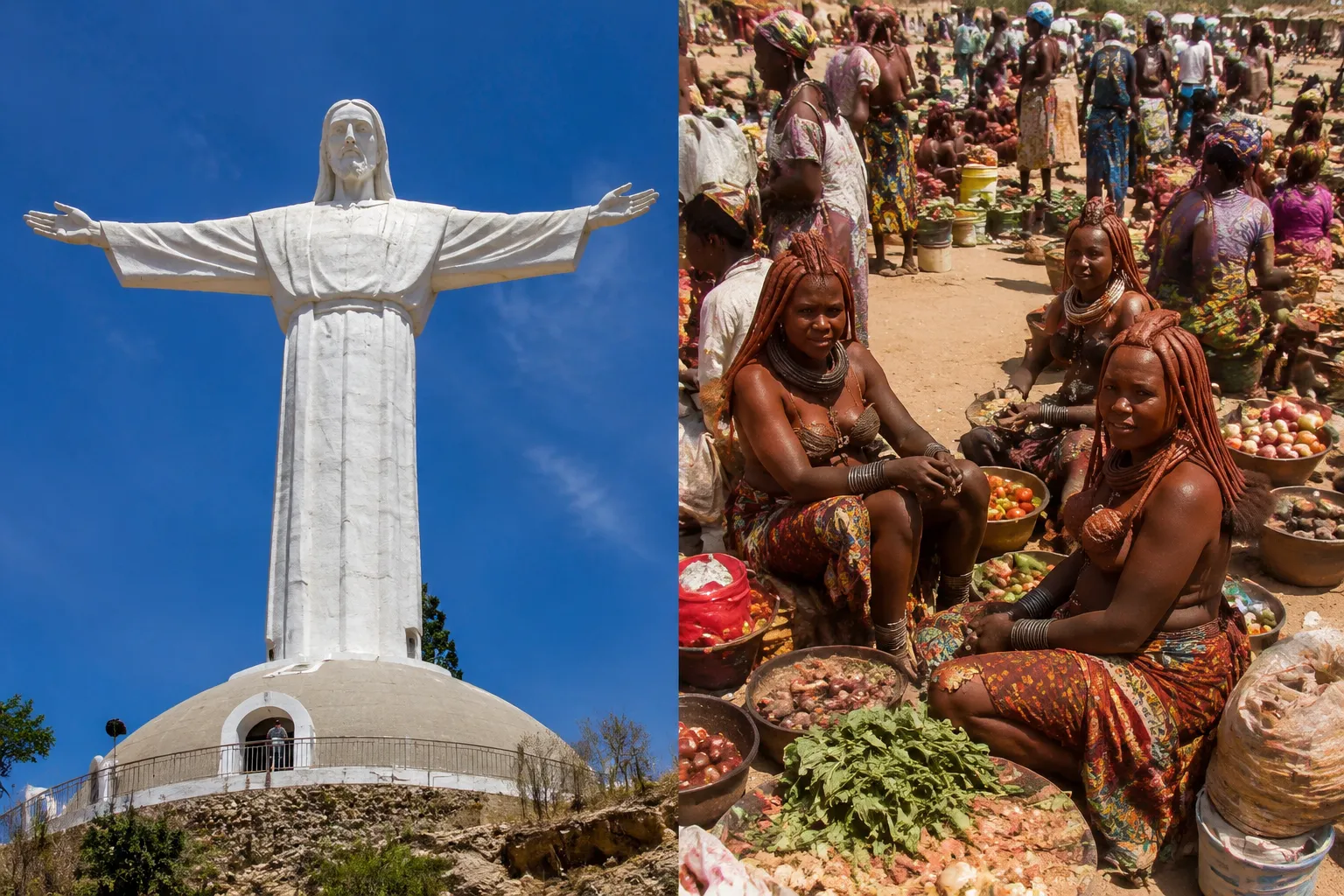 The Cristo Rei statue of Lubango and a Mwila market in Chibia